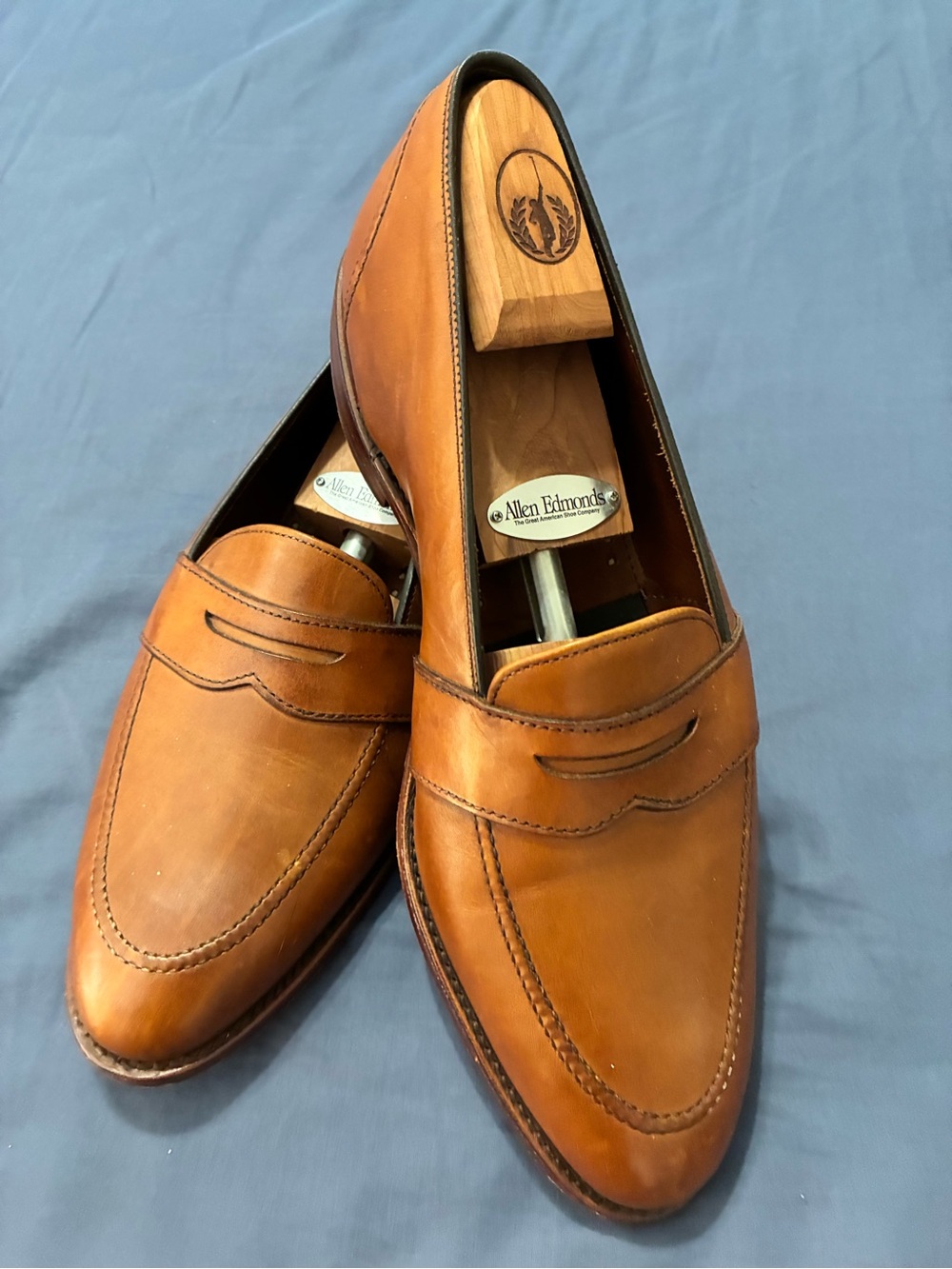 Allen Edmonds Cognac Leather Penny Loafers 10 1/2”
